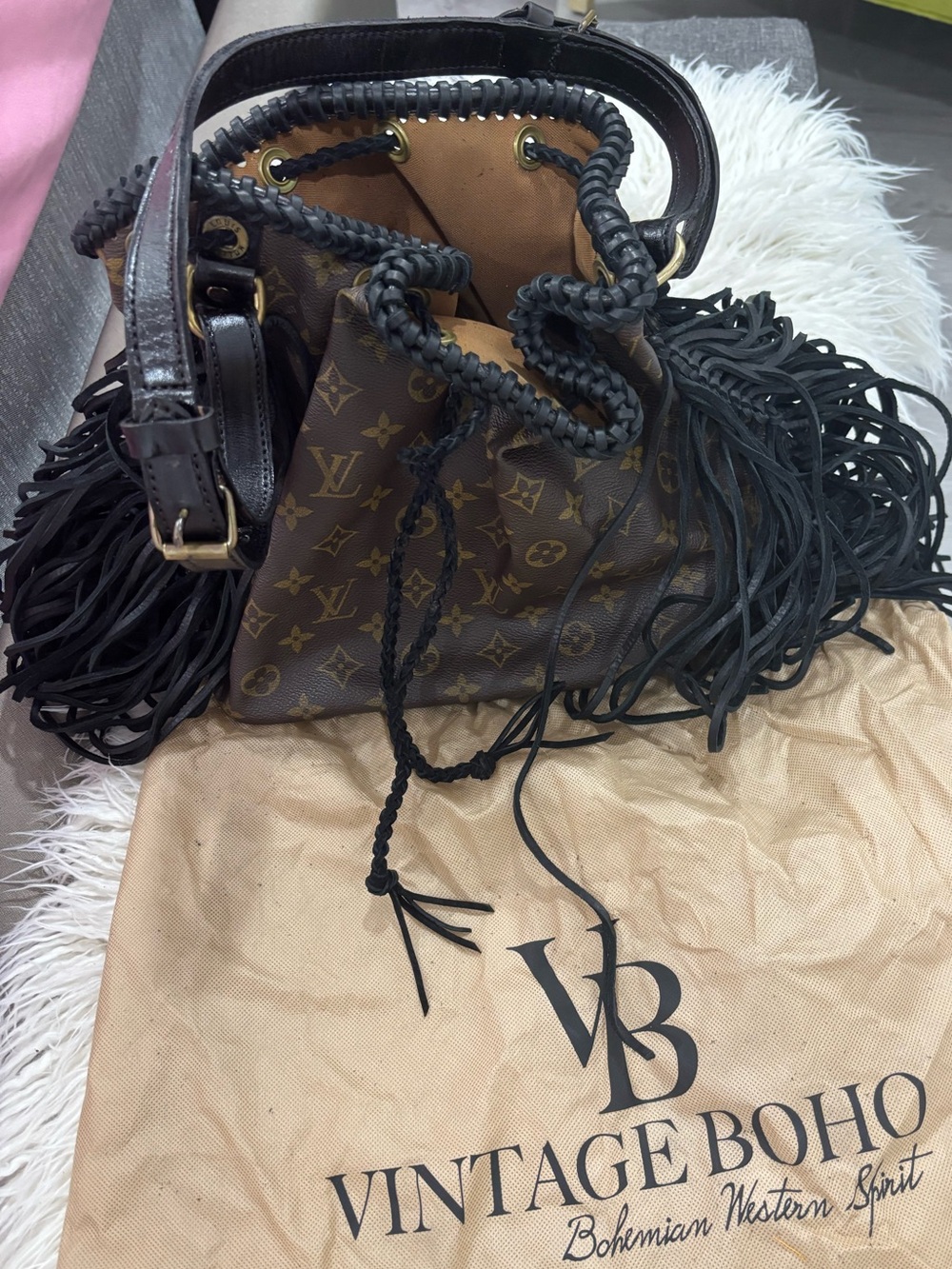 Monogram Drawstring Bucket Bag in Brown and Black with Original Dustbag - Picture 9 of 16